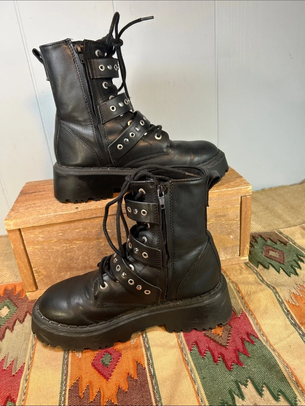 Zara Black Multi-Buckle Combat Boots